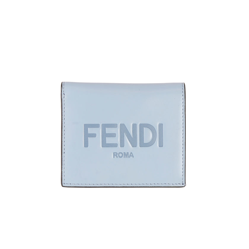 Fendi Logo Leather Compact Wallet Blue