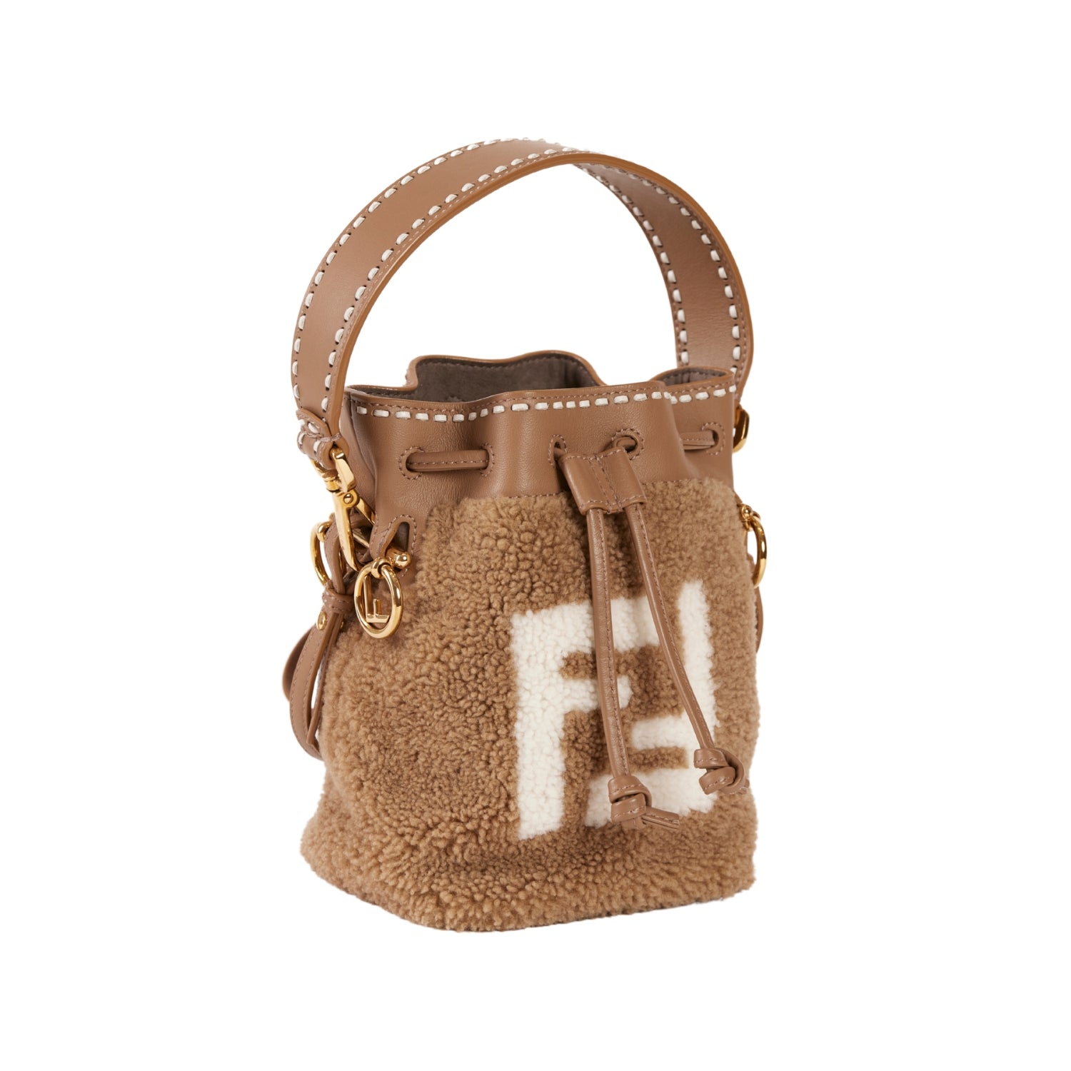 Fendi Mon Tresor Bucket Bag Tan Shearling