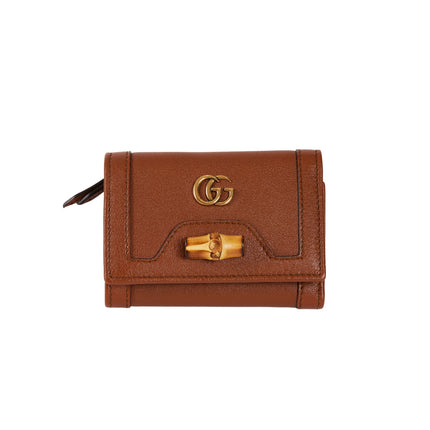 Gucci Bamboo GG Marmont Leather Compact Wallet Brown