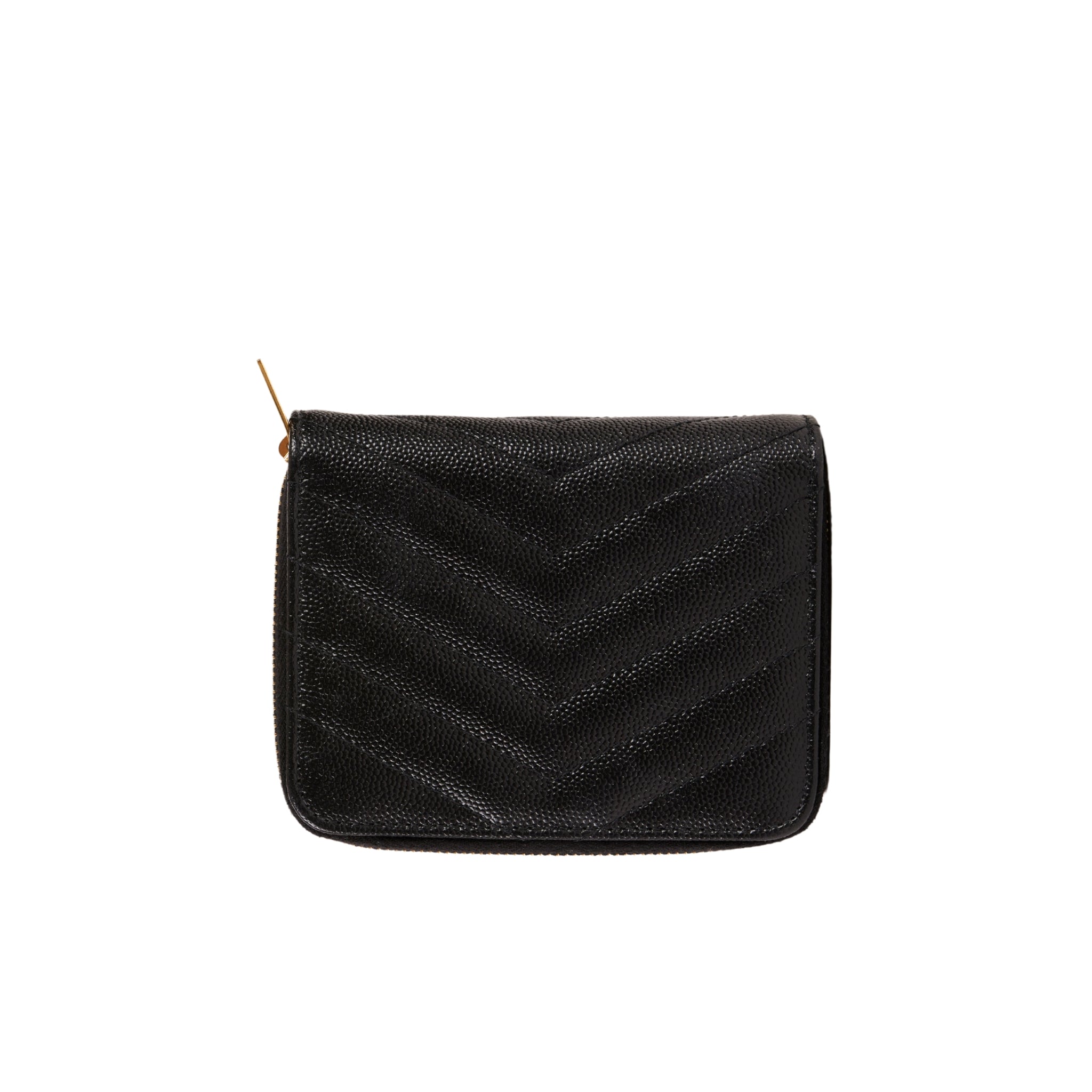 YSL Line V Stitch Leather Compact Wallet Black