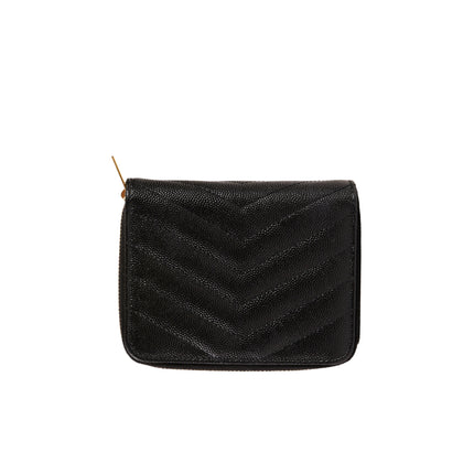 YSL Line V Stitch Leather Compact Wallet Black
