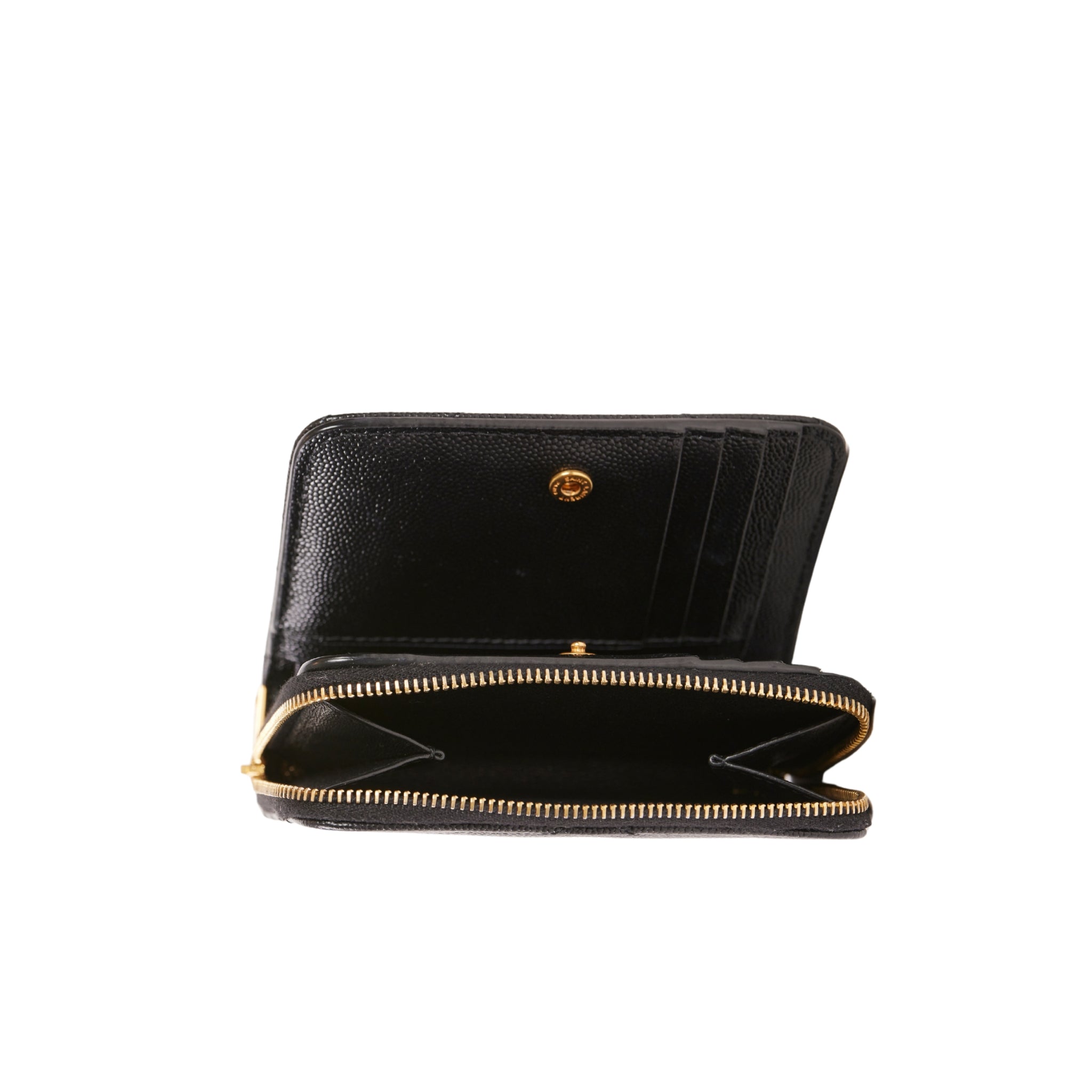 YSL Line V Stitch Leather Compact Wallet Black