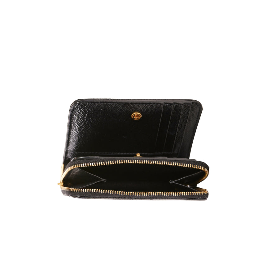 YSL Line V Stitch Leather Compact Wallet Black