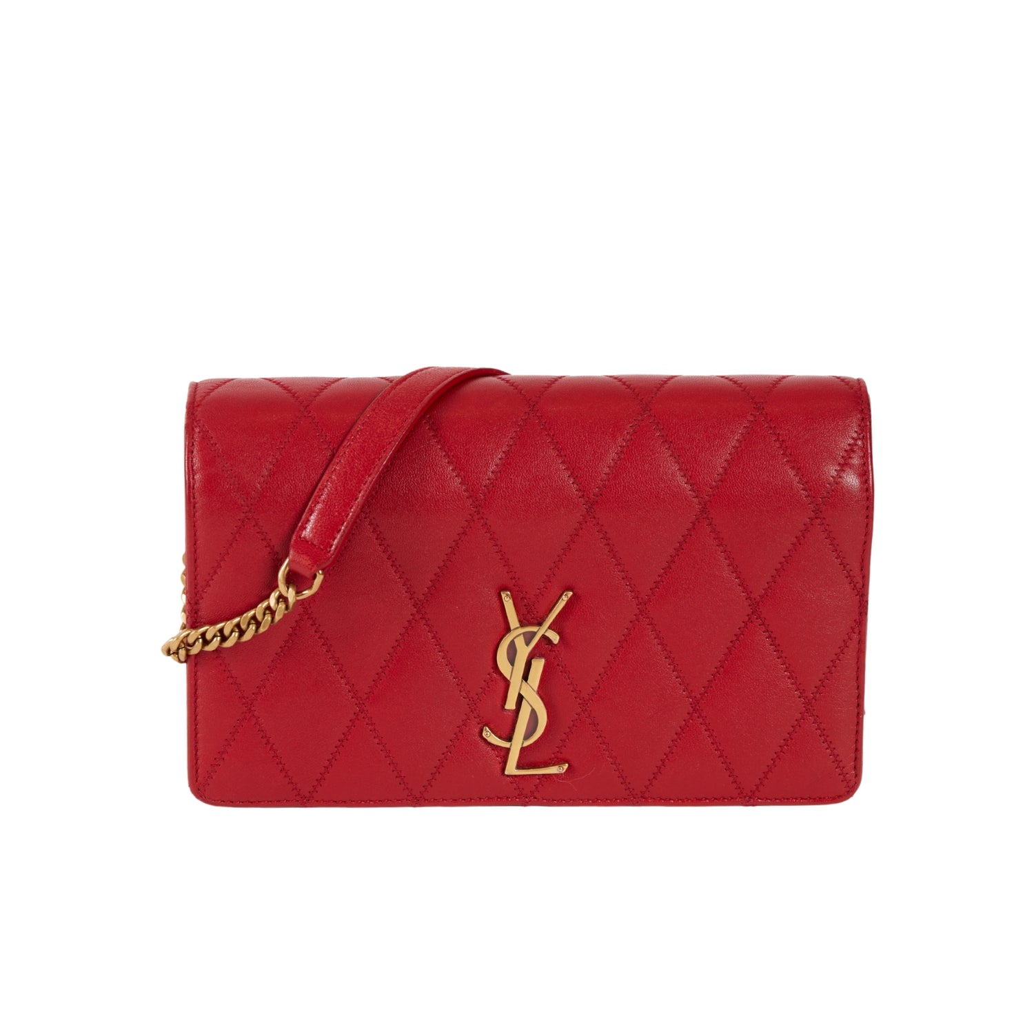 YSL Paris Angie Leather Chain Shoulder Bag Red