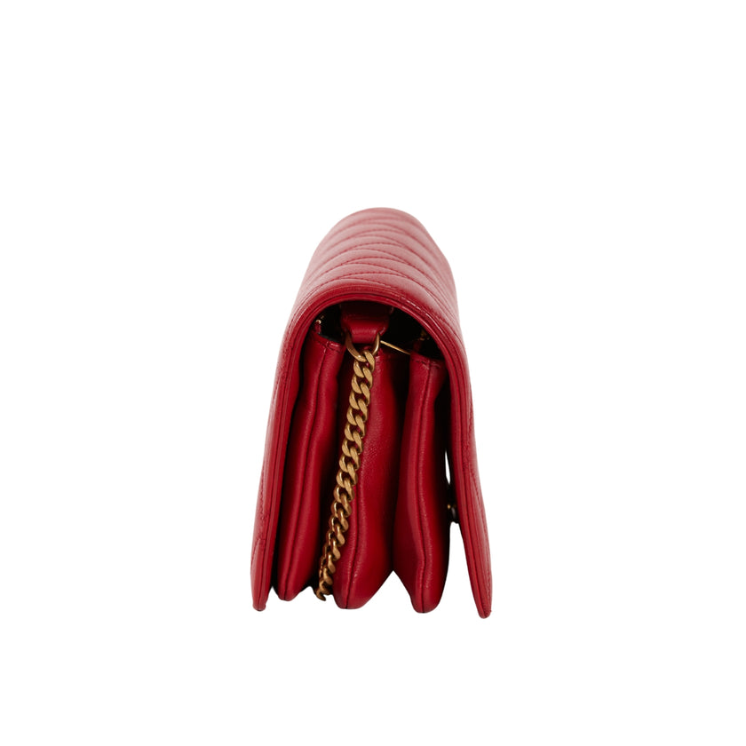 YSL Paris Angie Leather Chain Shoulder Bag Red