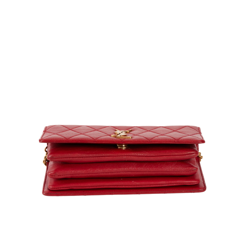 YSL Paris Angie Leather Chain Shoulder Bag Red