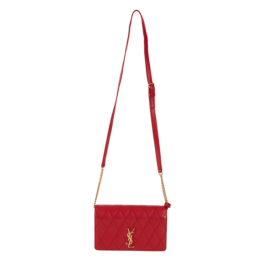 YSL Paris Angie Leather Chain Shoulder Bag Red