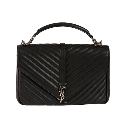 YSL Paris College Leather 2 Way Handbag Black