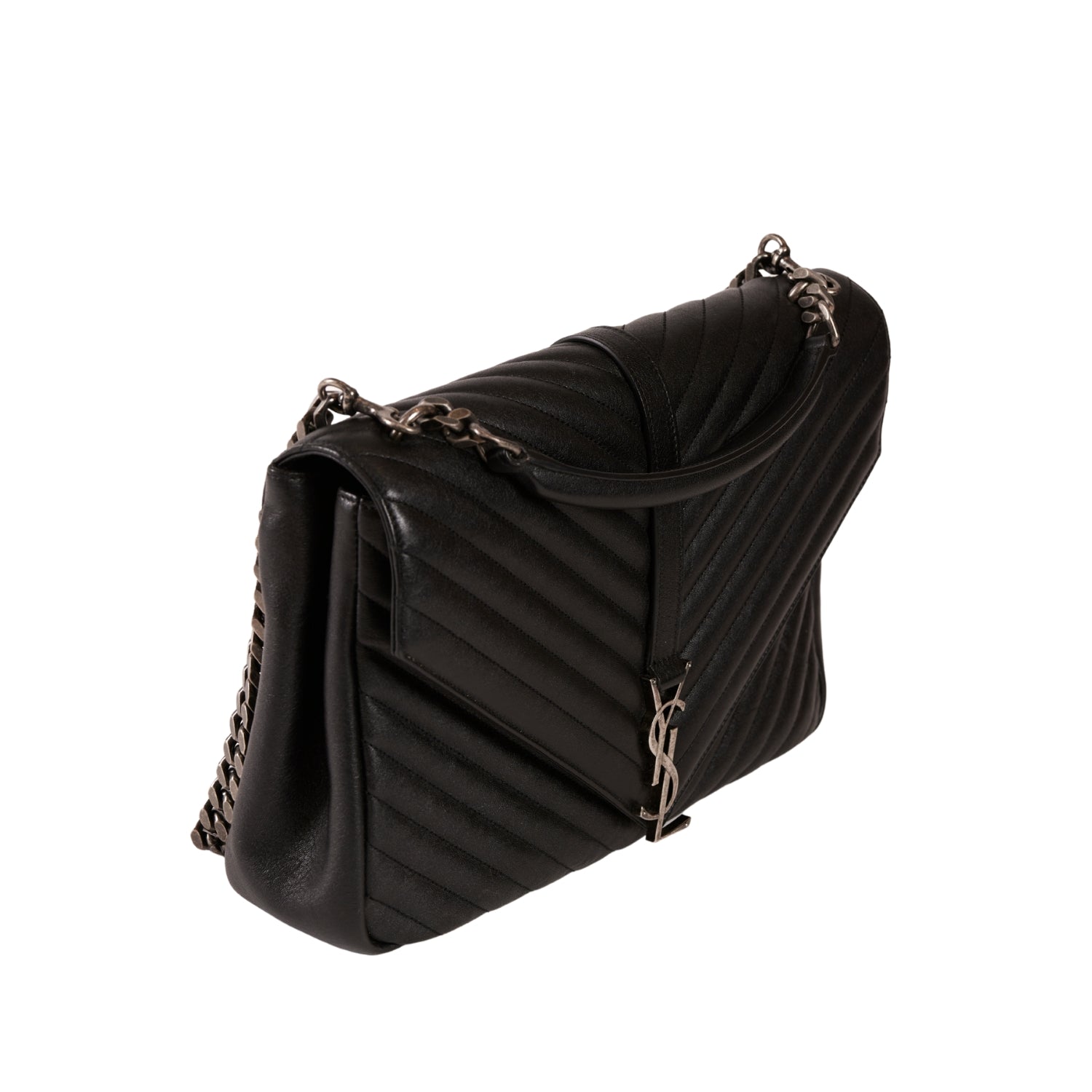 YSL Paris College Leather 2 Way Handbag Black