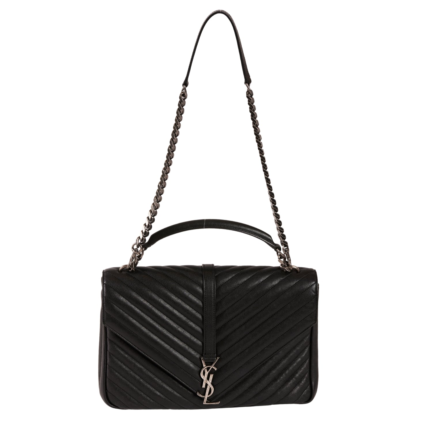 YSL Paris College Leather 2 Way Handbag Black
