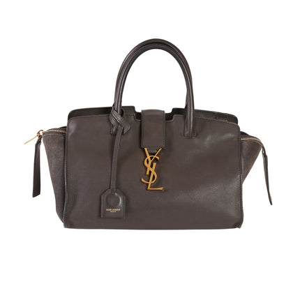YSL Paris Downtown Cabas Leather 2 Way Handbag Gray with Strap