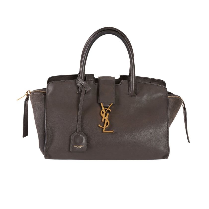 YSL Paris Downtown Cabas Leather 2 Way Handbag Gray with Strap