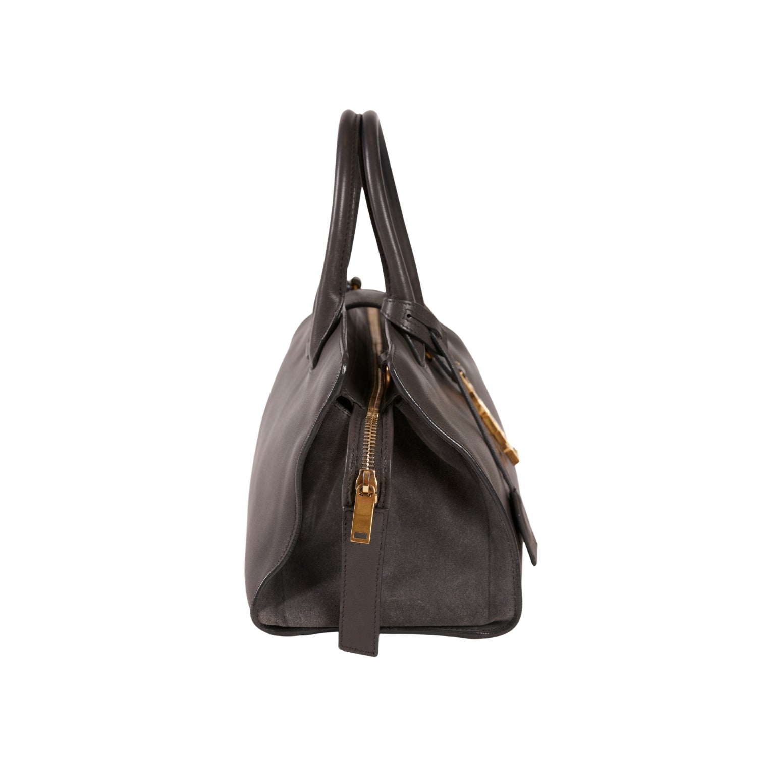 YSL Paris Downtown Cabas Leather 2 Way Handbag Gray with Strap