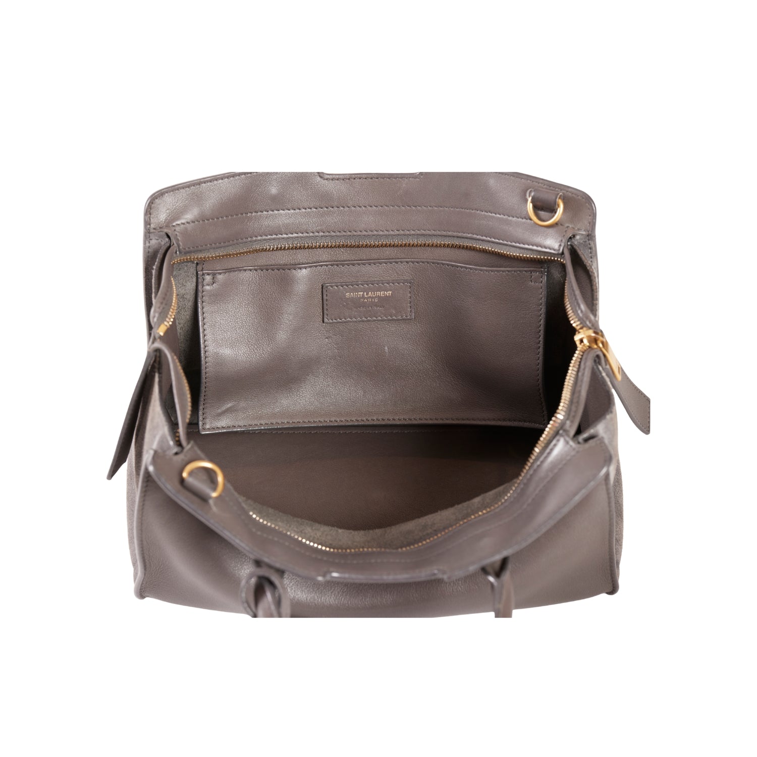 YSL Paris Downtown Cabas Leather 2 Way Handbag Gray with Strap