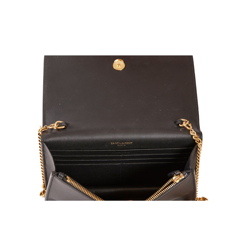 YSL Paris Kate Leather Chain Wallet Black