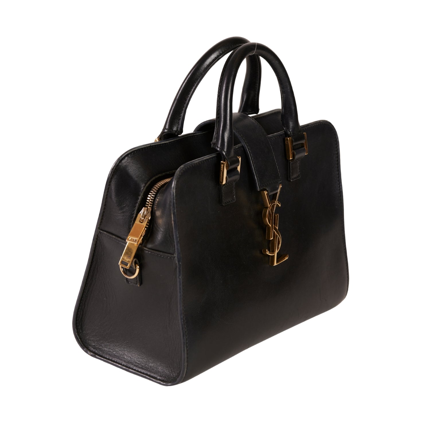 YSL Paris Navy Cabas Leather 2 Way Handbag Black