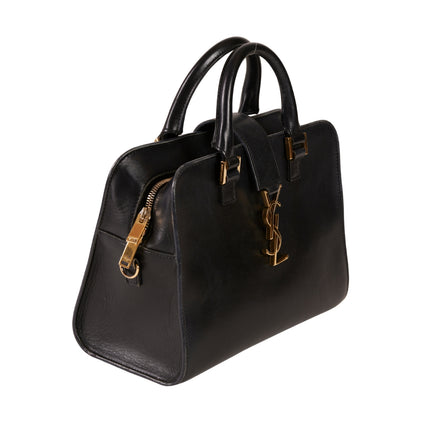 YSL Paris Navy Cabas Leather 2 Way Handbag Black