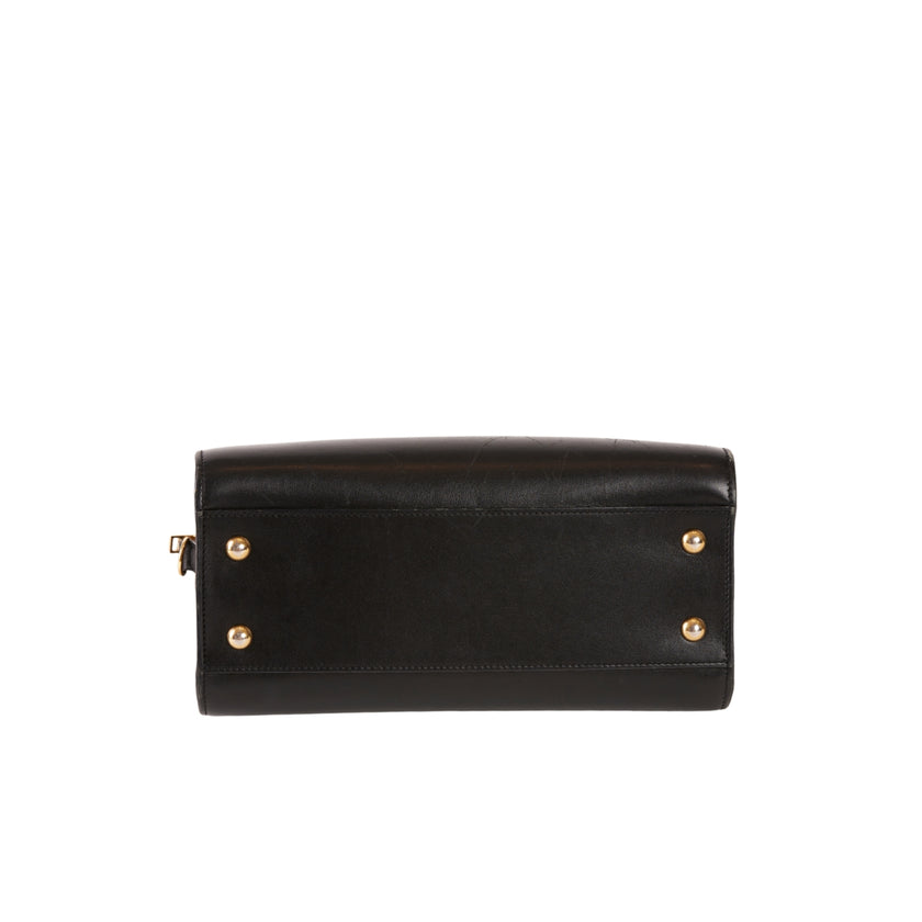 YSL Paris Navy Cabas Leather 2 Way Handbag Black