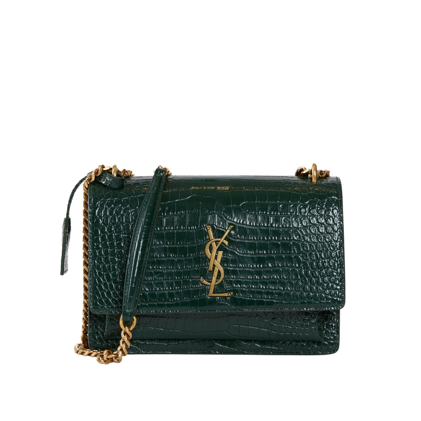 YSL Sunset Medium Dark Mint Crocodile