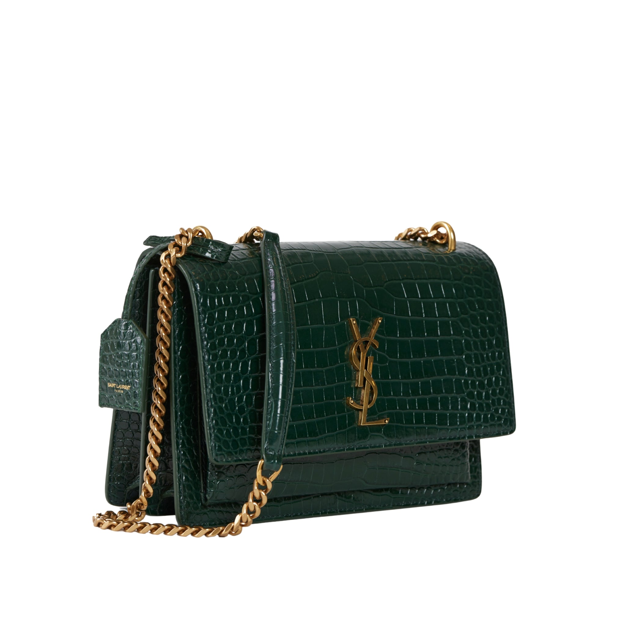 YSL Sunset Medium Dark Mint Crocodile