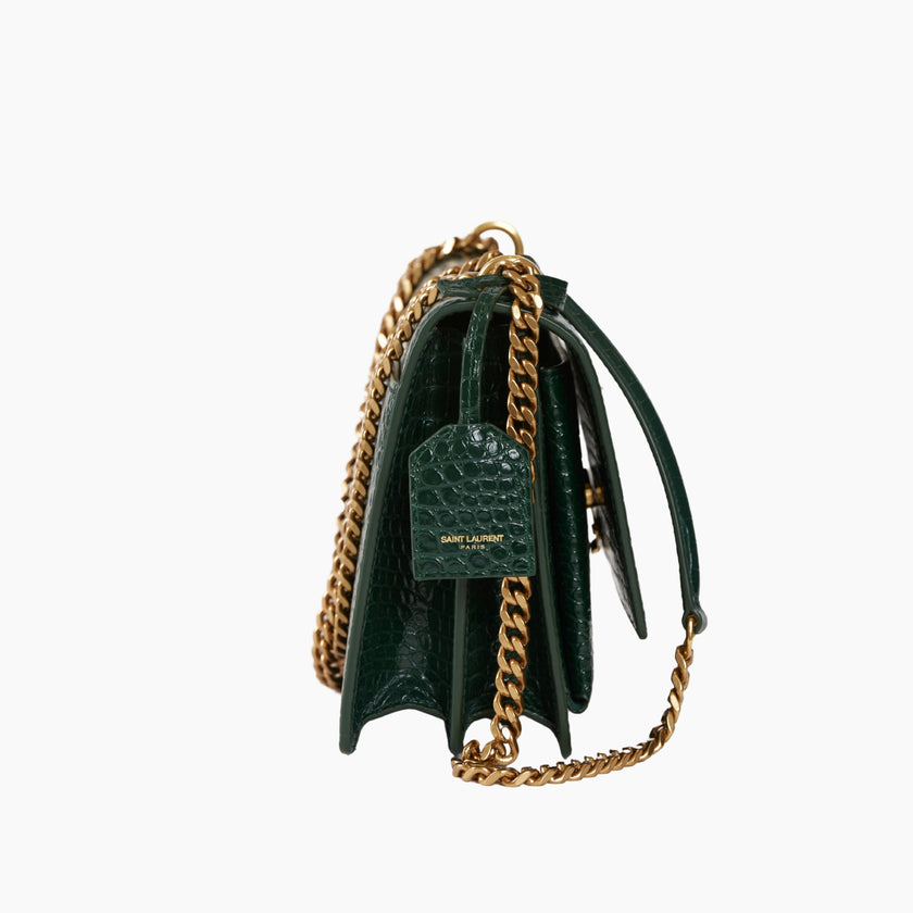 YSL Sunset Medium Dark Mint Crocodile
