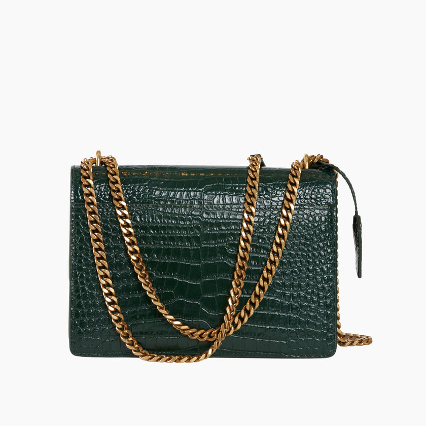 YSL Sunset Medium Dark Mint Crocodile