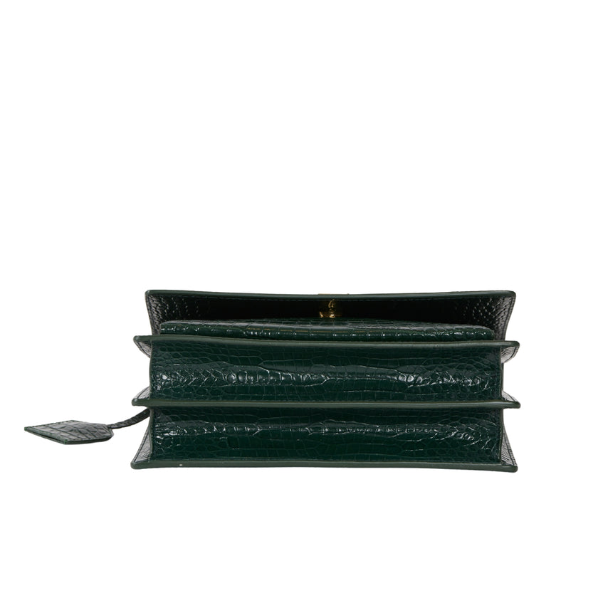 YSL Sunset Medium Dark Mint Crocodile