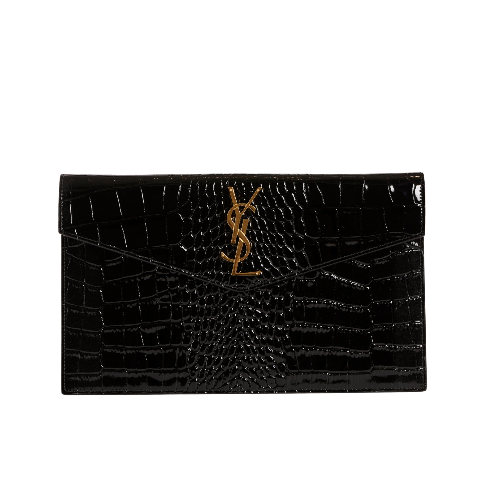 YSL Uptown Pouch Black Crocodile