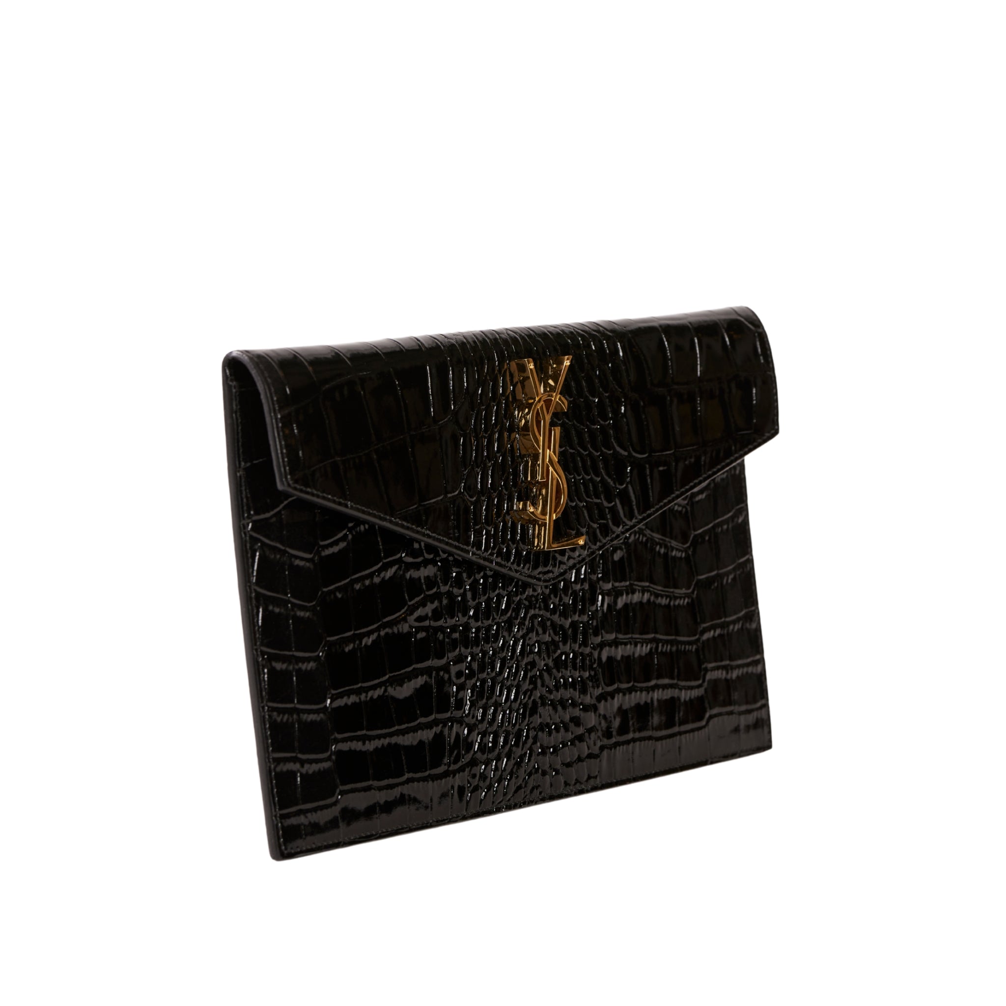 YSL Uptown Pouch Black Crocodile