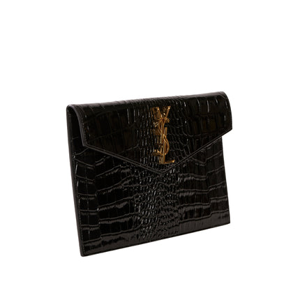 YSL Uptown Pouch Black Crocodile