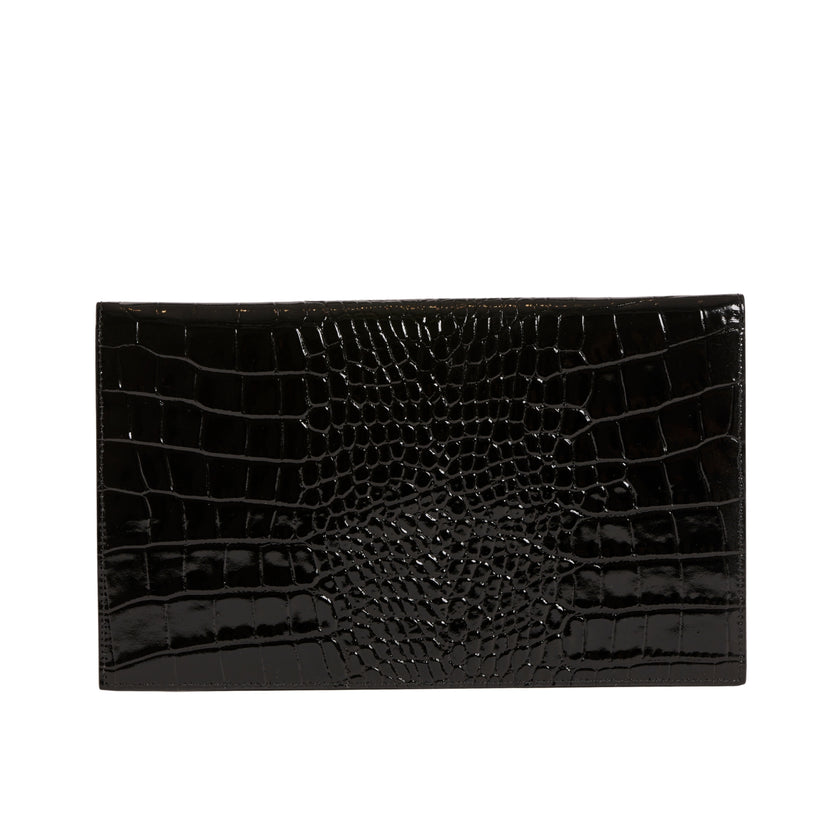 YSL Uptown Pouch Black Crocodile