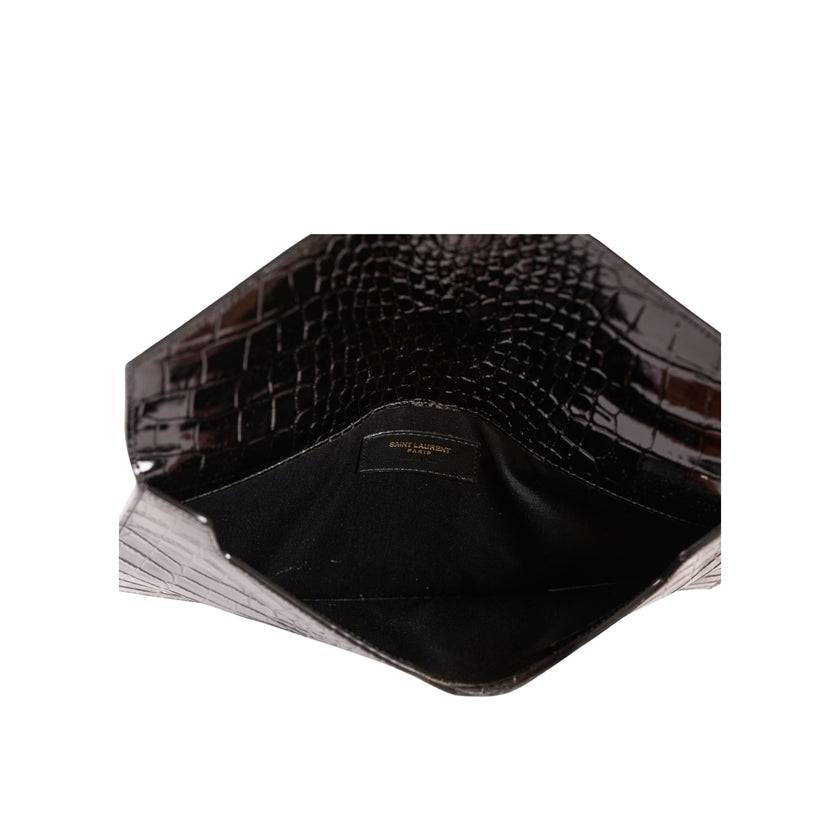 YSL Uptown Pouch Black Crocodile